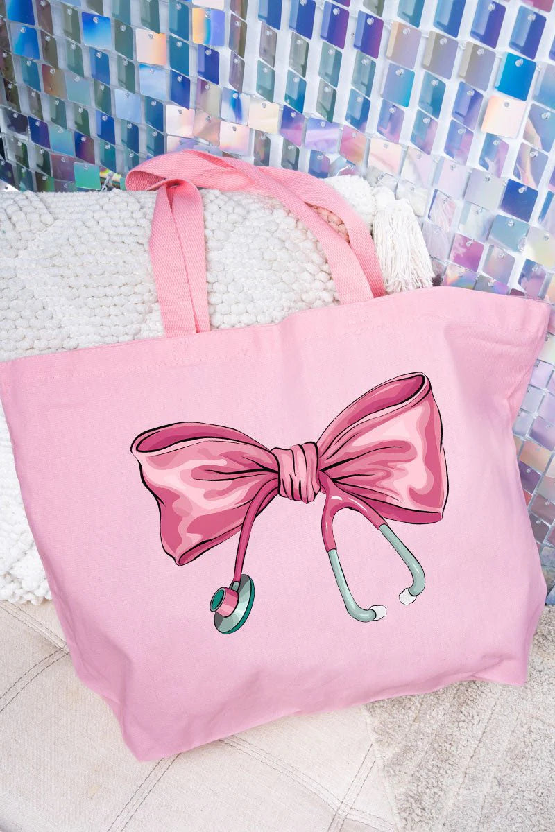 Large Stethoscope Bow Tote Bag