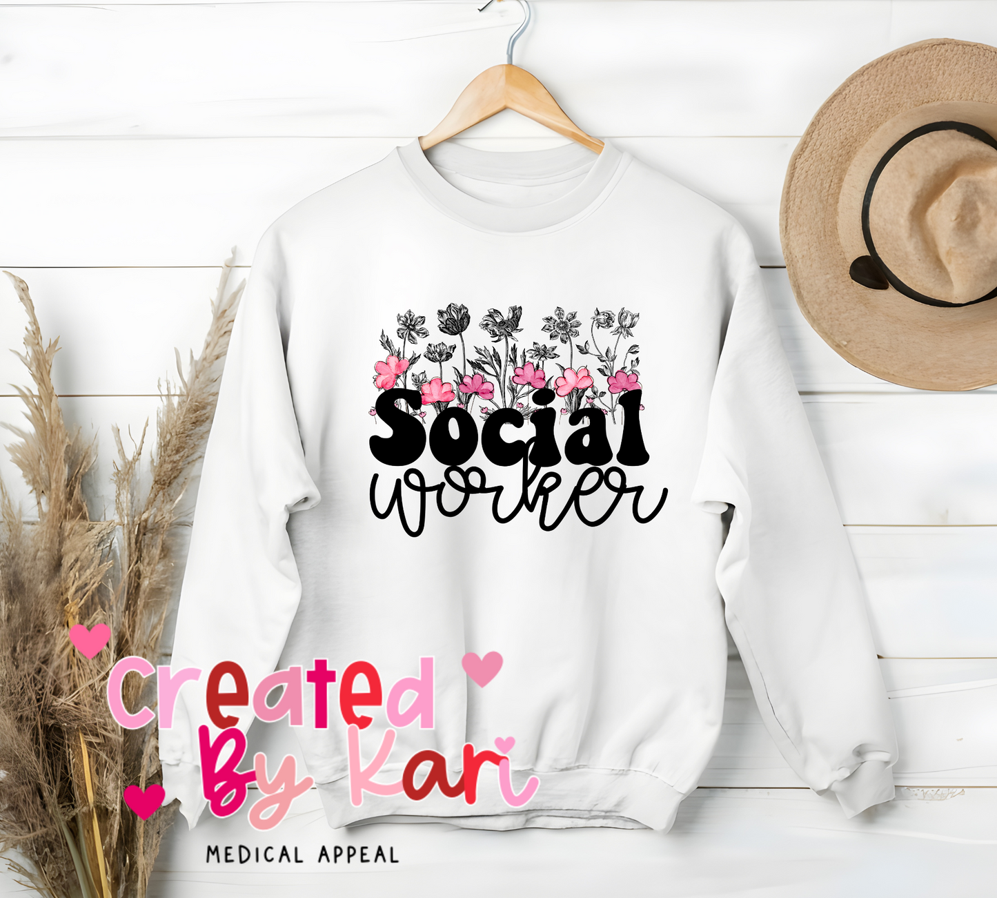 Social Worker Floral Crewneck