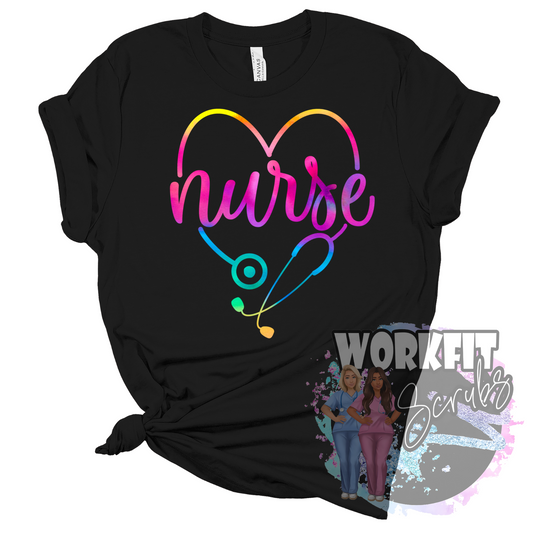 Rainbow Stethoscope Nurse Tee