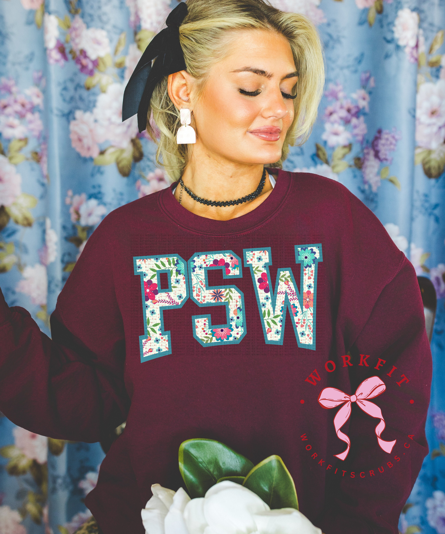 Floral Green PSW Varsity Crewneck