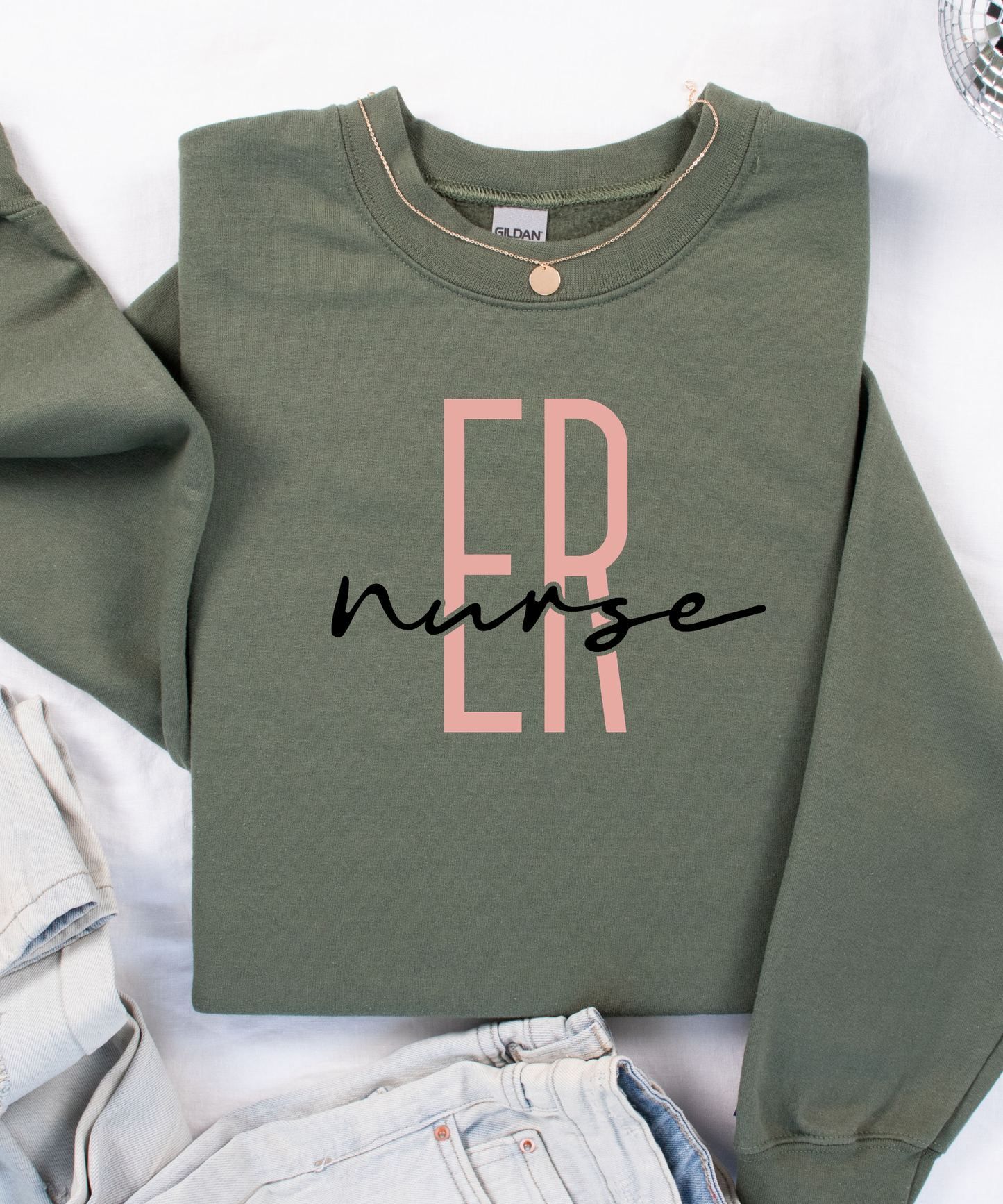ER Nurse Military Green Crewneck