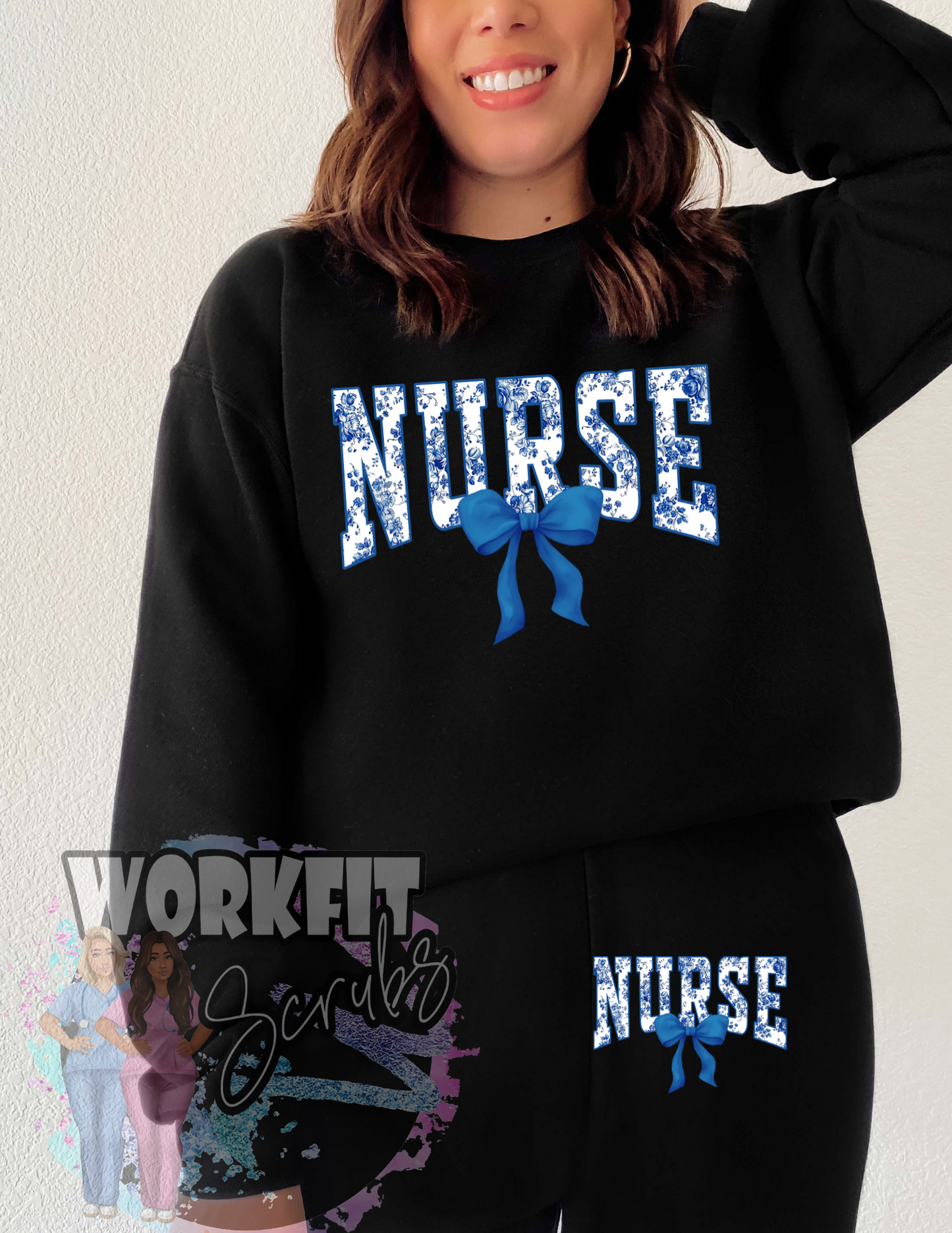 Blue Bow Nurse Jogger Set