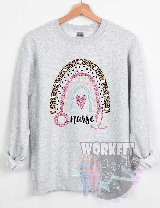Glitter Nurse Rainbow Crewneck