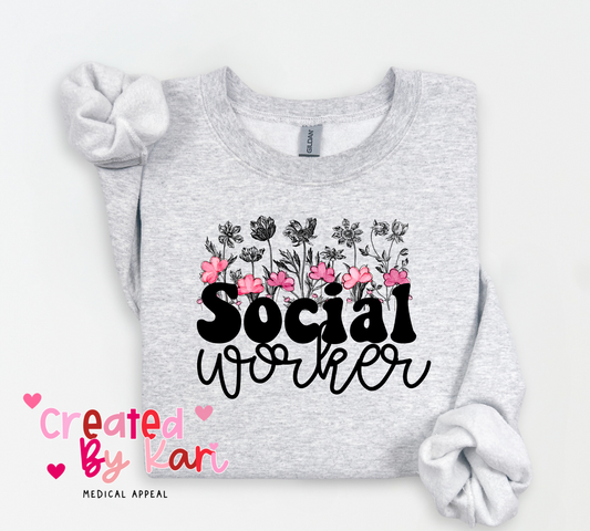 Social Worker Floral Crewneck