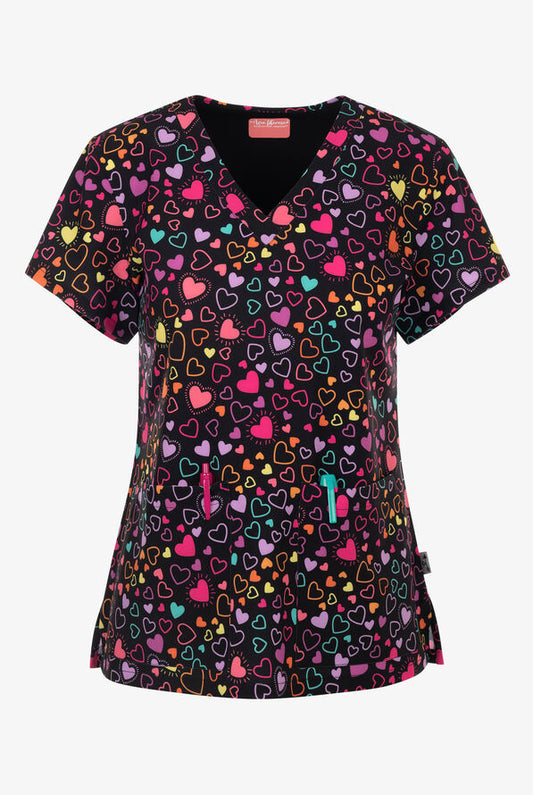 Happy Hearts Printed Scrub Top