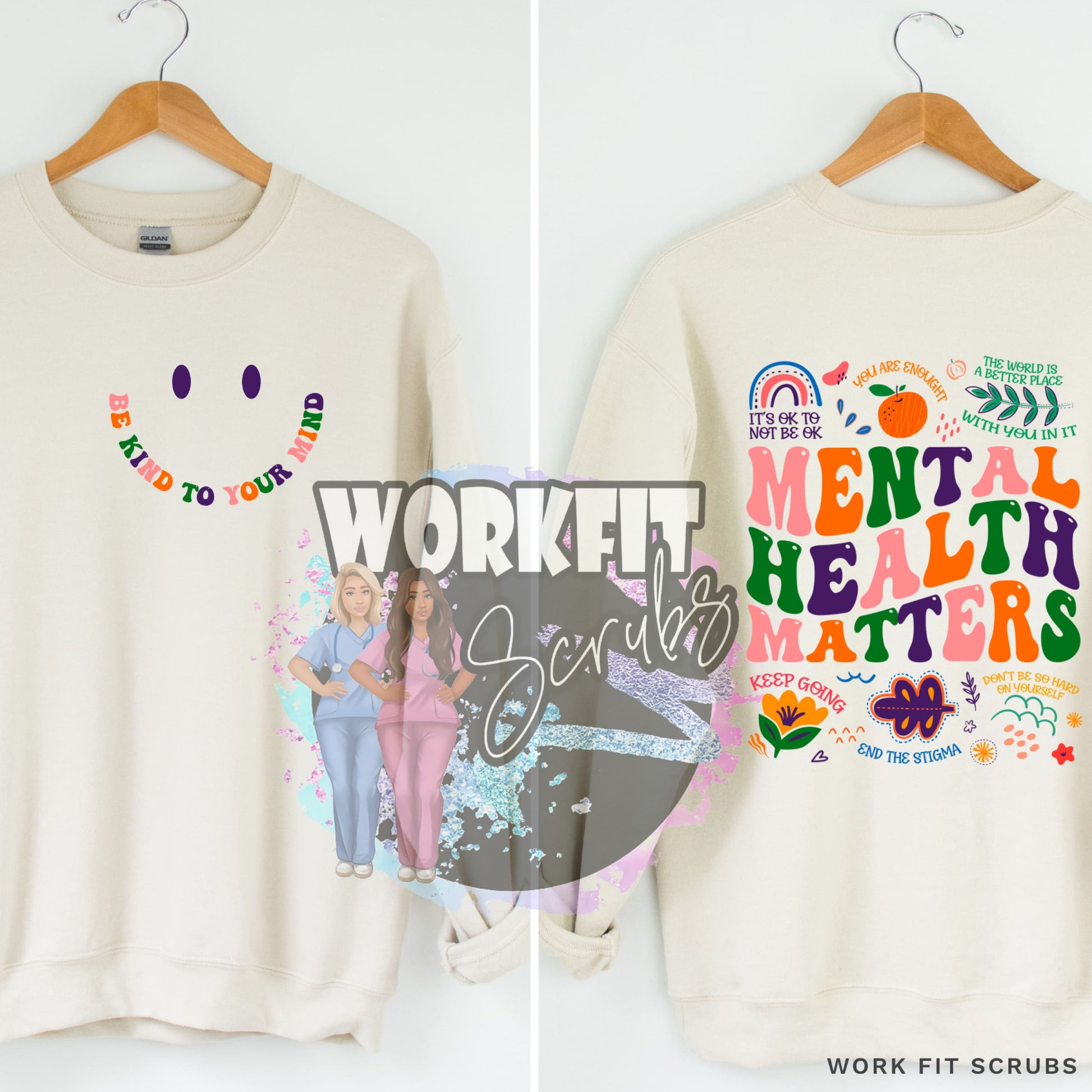 Work Fit Scrubs - Mental Health Double sided Crewneck.