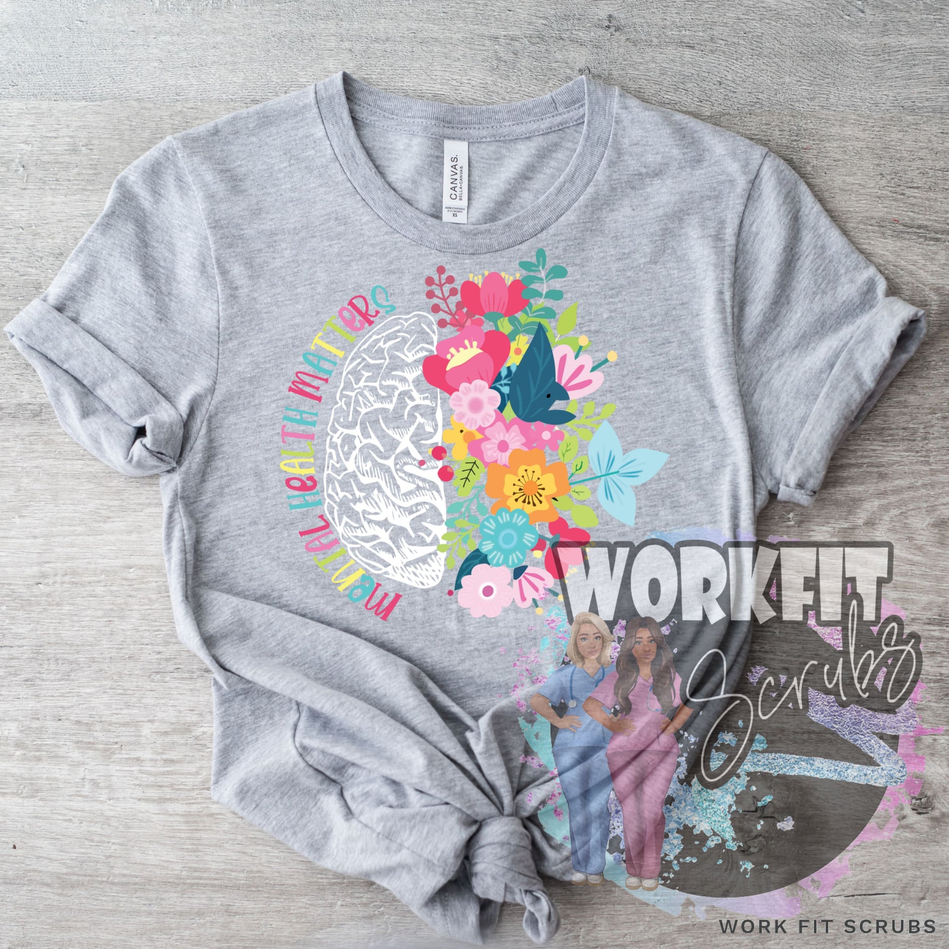 Work Fit Scrubs - Mental Health Flower Tee.