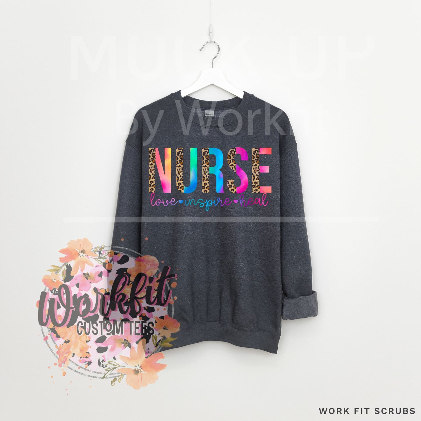 Work Fit Scrubs - Nurse Leopard Crewneck.