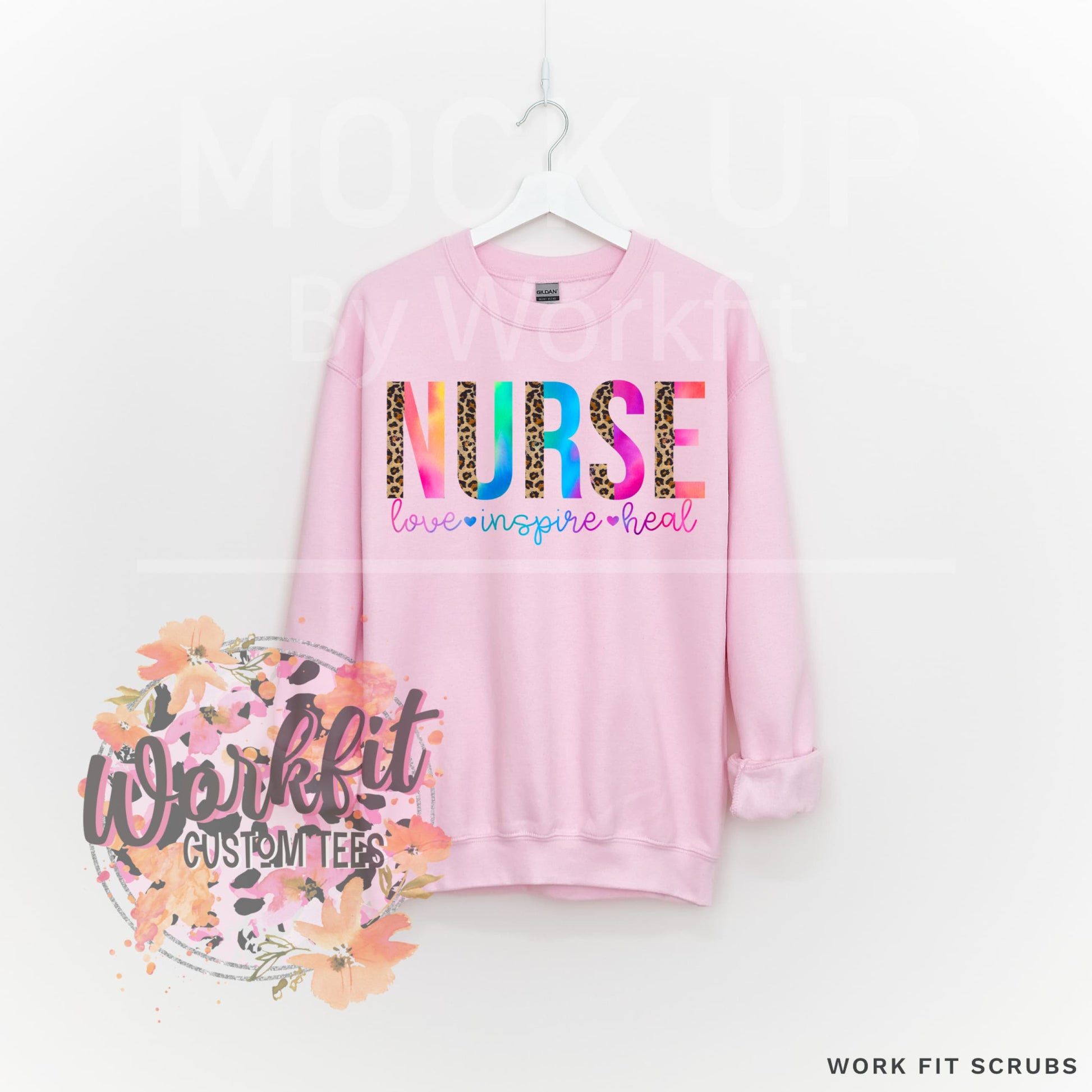 Work Fit Scrubs - Nurse Leopard Crewneck.