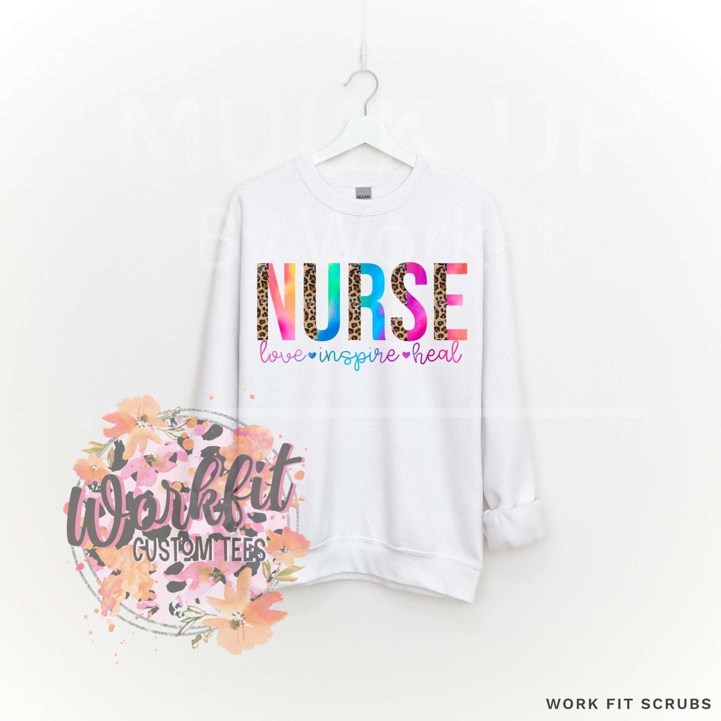 Work Fit Scrubs - Nurse Leopard Crewneck.